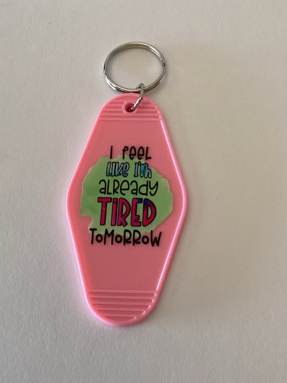 Bright Pink Novelty Keychain Tag with Playful Text